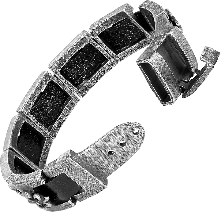 Urban Jewelry Stunning Stainless Steel Link Bracelet for Men Polished Link, Puzzle, Ceramic Style (Silver, Black)