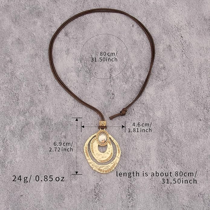 Boho Necklaces for Women Chunky Circle Necklace Layered Boho Circle Leather Choker Necklace Long Vintage Necklaces Bohemian Jewlery Gifts