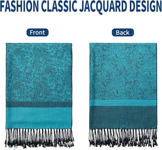 QIUTIMIY Paisley Pashmina Shawl Wrap Women Reversible Vintage Jacquard Pashmina Rave Scarf with Fringe for Evening, Wedding