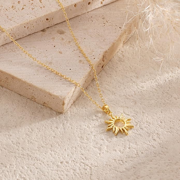 CHESKY Layered Necklaces for Women Trendy, Dainty 14k Gold Plated Pendant Necklace Layering Necklace for Women Non Tarnish Hypoallergenic Sun Gold Necklace Stack Gold Jewelry for Women Gifts