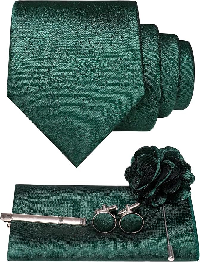JEMYGINS Mens Tie and Lapel Pin Necktie Pocket Square Cufflinks and Tie Clip Sets for Business Casual 5PCS