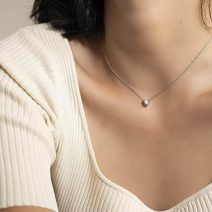 S.Leaf 18Karat Gold Plated Cubic Zirconia Necklace for Women S925 Sterling Silver 0.5/1/2cttw Dainty Crystal Cubic Zirconia Pendant Necklaces Best Friend Birthday Gifts for Women Trendy Sister Mom Wife Womens Her Friend Party