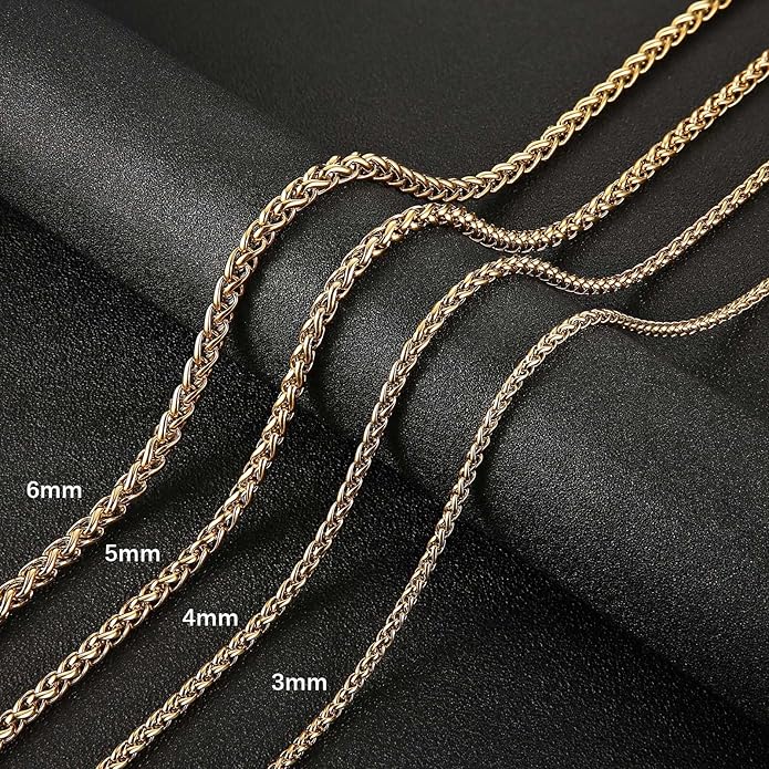 HZMAN 3.0 mm Stainless Steel Wheat Silver Chain Necklaces for Men & Women 16" -36"