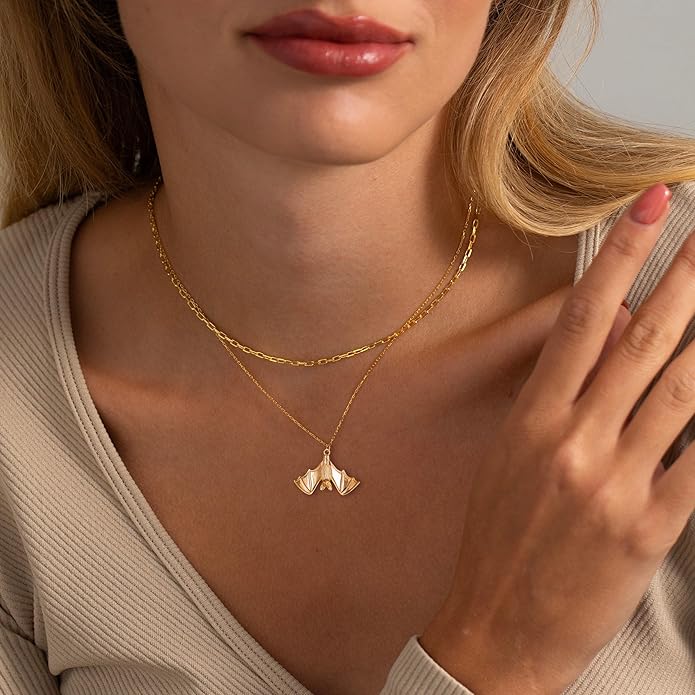 Gold Necklace for Women-14K Gold Plated Bow,Dragon,Shell, Palm Tree, Seahorse, Conch Shell,Sardines, Cowboy Boot,Bat,Bunny Pendant Beachy Jewelry for Women Gifts