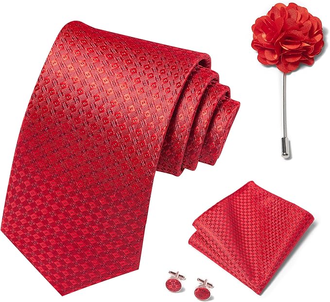 joy alice Ties Set Men Mixed Color Necktie Handkerchief Cufflinks Brooch 3.15 Formal