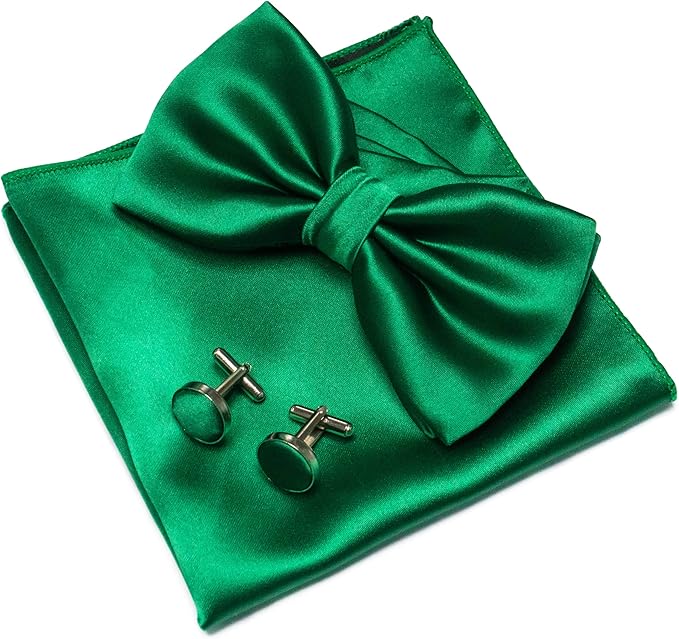 JEMYGINS Solid Color mens Pre-tied Bow Tie and Pocket Square Cufflinks Sets with Gift Box
