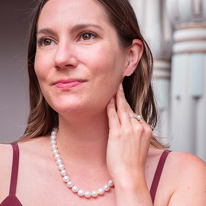 II ROUND PEARL II Real Pearl Necklace for Women Ivory Beige Cream White Pearls Jewelry Men Cultured Freshwater Sterling Silver Wedding