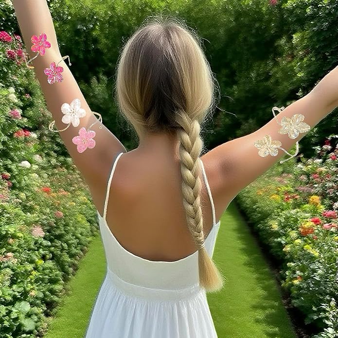 Gold Flower Arm Cuff | Adjustable Cherry Blossom Arm Bracelet Upper Arm | Boho Jewelry for Women, Daily/Party Gift