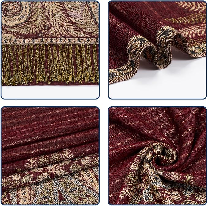 QIUTIMIY Paisley Pashmina Shawl Wrap Women Reversible Vintage Jacquard Pashmina Rave Scarf with Fringe for Evening, Wedding