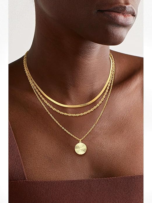 Gold/Silver Layered Necklaces for Women,Dainty 14k Gold Plated Stackable Choker Necklaces for Women,Trendy Layering Coin Chain Pendant Jewelry Set Gifts