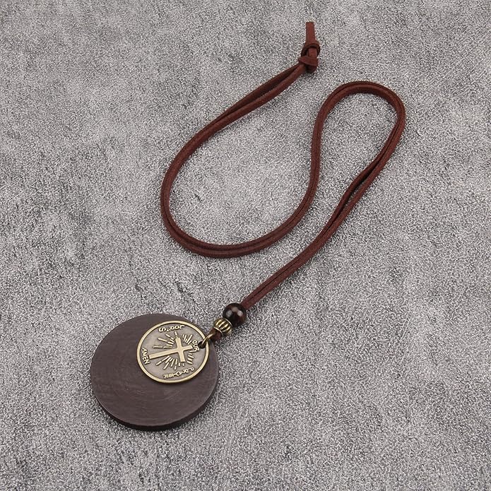 Long Boho Necklaces for Women Vintage Leather Wooden Pendant Y Choker Ethnic Style Gold Circle Hippie Sweater Necklace