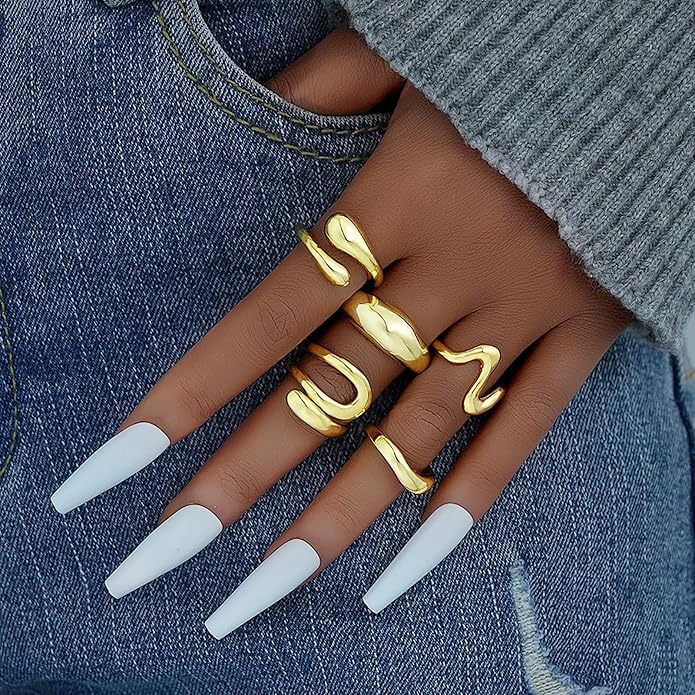 17 MILE Chunky Gold Stackable Rings for Women Non Tarnish, 18K Gold-Plated Statement Open Stacking Rings, Knuckle Band Ring Set