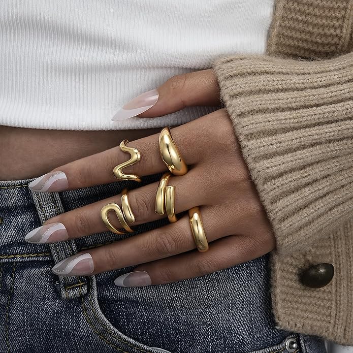 YEEZII Chunky Gold Rings for Women Non Tarnish, 18K Gold Plated Stackable Thumb Ring, Statement Women Rings Set