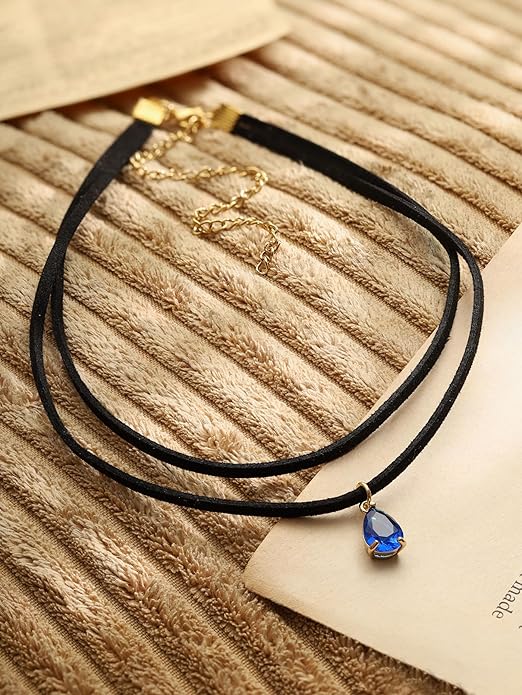 Sacina Layered Black Choker Necklace, Glass Teardrop Chocker, Black Necklace, Gothic Goth Boho Choker, Christmas Jewelry Gift For Women