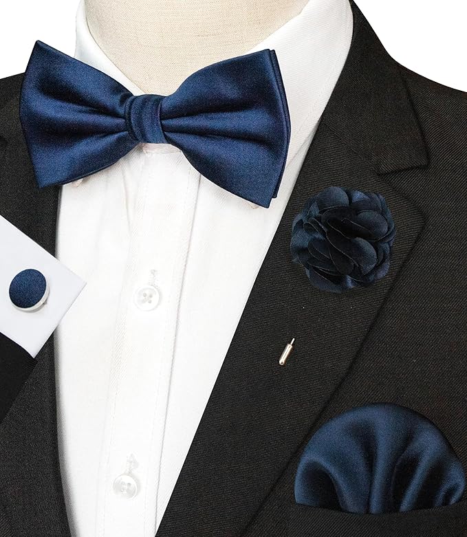 JEMYGINS Solid Color mens Pre-tied Bow Tie and Pocket Square Cufflinks Sets with Gift Box