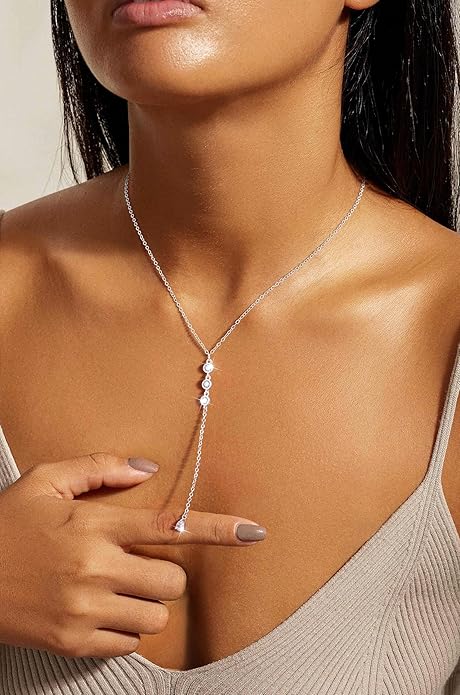 Lariat Gold Necklaces for Women Trendy Dainty Long Necklace 14k Gold Plated/Silver Layered Drop Beaded Chain Necklaces Y-shaped Pendant Necklace Simple Gold Jewelry Gifts