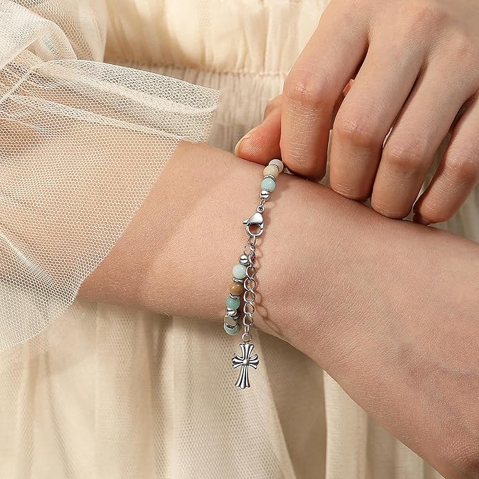 TONY & SANDY Christian Gifts for Women, Religious Cross Bracelet Jewelry, Easter Basket Stuffers for Teens Kids Adults, Faith Confirmation Baptism Christmas Birthday Gifts for Women