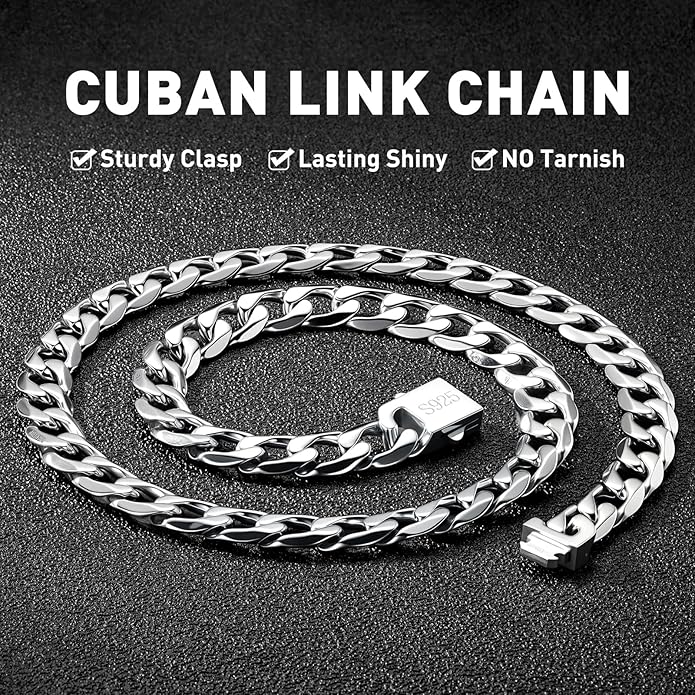 PAITAIN 11MM Cuban Link Chain for Men Silver Chains for Men, 316L Stainless Steel and 925 Sterling Silver Filled, Sliver Mens Chain, Available In 20/22/24/26/28/30 Inches, Black Silver Mens Necklaces