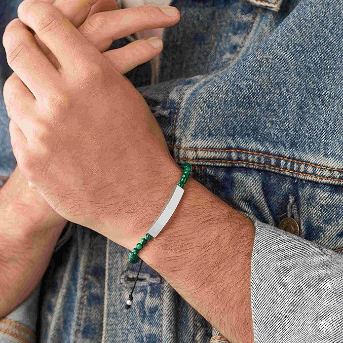 Fossil Men's Plated Stainless Steel Engravable Personalized Gift ID, Chain or Cuff Bracelet for Men