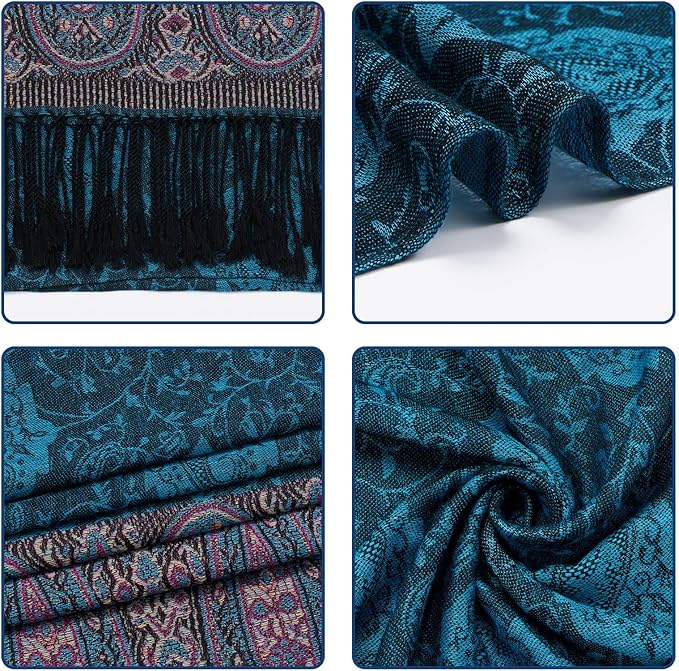 QIUTIMIY Paisley Pashmina Shawl Wrap Women Reversible Vintage Jacquard Pashmina Rave Scarf with Fringe for Evening, Wedding