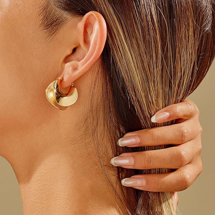 YUJIE Gold Plated Hoop Earrings for Women Brass Earring Chunky Statement Jewelry