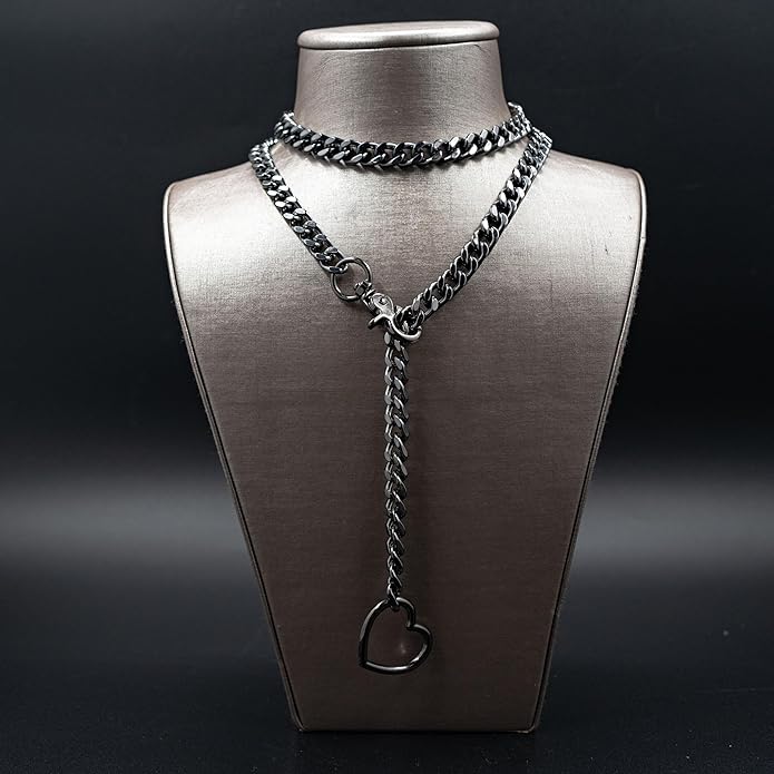 Chunky Gold Choker Necklaces for Women, Long Gold Chain Heart Necklace, 36 Inches Slip Chain Adjustable Lariat Heart Y Necklace for Women and Men, Goth Chunky Heart Necklace Jewlery Gifts