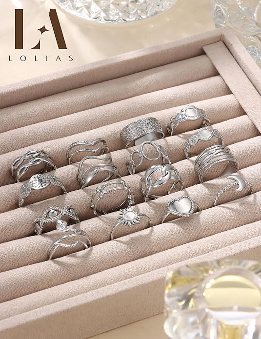 LOLIAS 16Pcs Stainless Steel Rings for Women Chunky Silver Rings Non Tarnish Stackable Ring Open Adjustable Thumb Finger Statement Rings Set