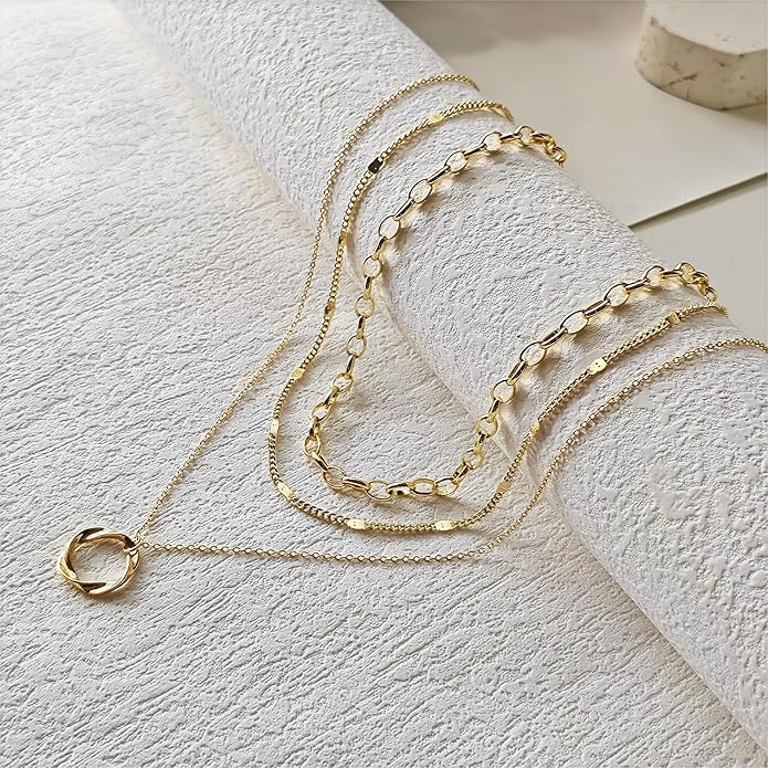 Gold Layered Necklaces for Women 14k Gold Plated Dainty Stackable Choker Necklaces for Women Trendy Layering Chain Cute Pendant Necklace Set Gold Jewelry for Women
