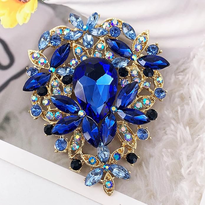 SELOVO Leaf Bouquet Scarf Big Brooch Pin Broach Crystal Jewelry
