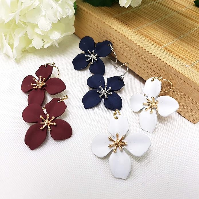 POMINA White Flower Statement Necklace for Women, Floral Bib Collar Necklace with Adjustable Chain, Flower Earrings, Elegant Costume Jewelry for Weddings, Gifts for Women