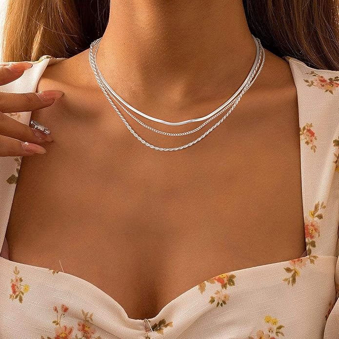 Freekiss Herringbone Necklace for Women,Dainty Gold Necklace,14k Gold Plated Snake,Gold Chain Choker Necklaces,Simple Gold Layered Necklaces,Gold Jewelry Gift for Women