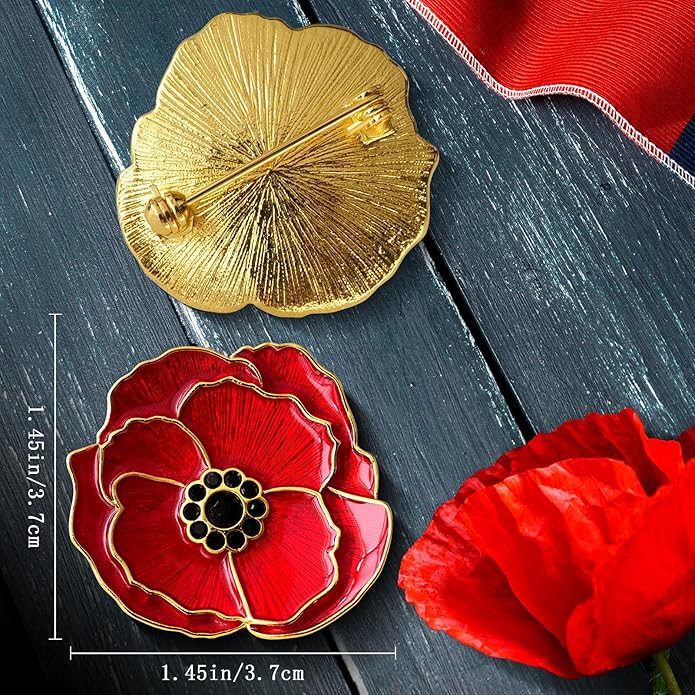 Poppy Flower Brooch - Memorial Day Veterans Day Armistice Day Pins - Remembrance Jewelry Gift Flower Pin for Women Mom Stepmother Grandma