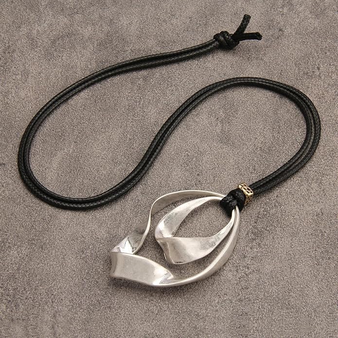 Long Boho Necklaces for Women Vintage Leather Wooden Pendant Y Choker Ethnic Style Gold Circle Hippie Sweater Necklace