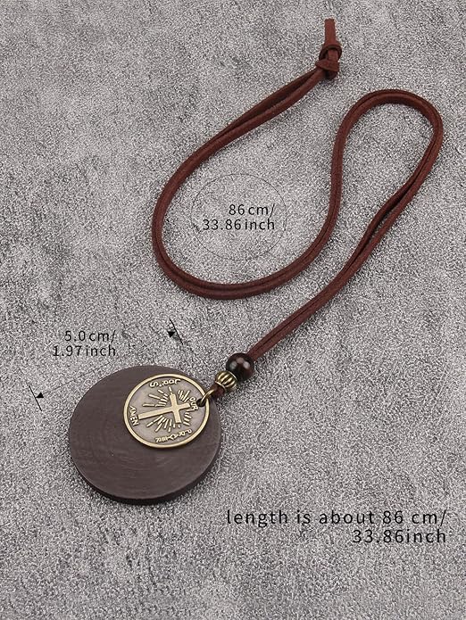 Long Boho Necklaces for Women Vintage Leather Wooden Pendant Y Choker Ethnic Style Gold Circle Hippie Sweater Necklace