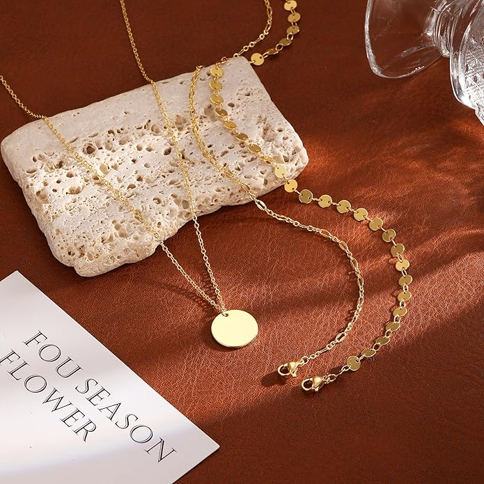 Gold Necklace for Women 14K Gold Plated Layered Necklaces Dainty Pendant Necklace Cute Stack Necklaces Set Fashion Jewelry Gift for Her