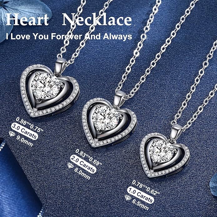 Heart Pendant Gold Necklace for Women Moissanite Lab-Created Gem I Love You Wedding Anniversary Birthday Christmas Valentine Engagements Mothers Day Jewelry for Wife Her Girlfriend Mom Daughter