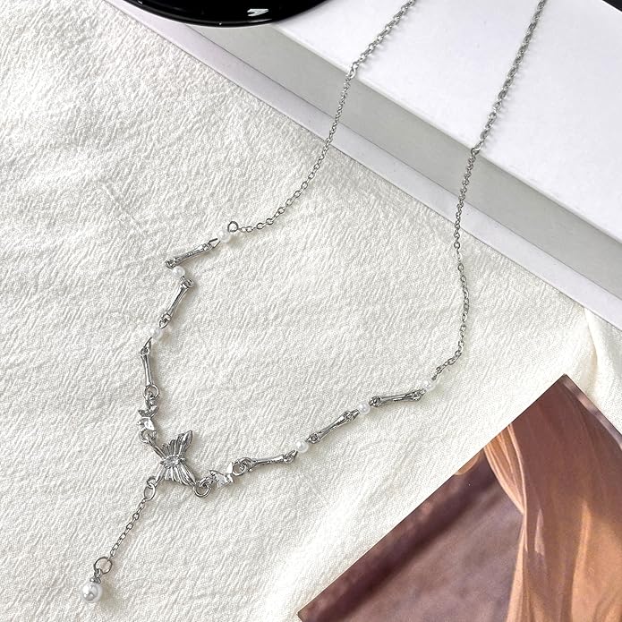Irregular Y2k Long Y-shaped Necklace with Zircon Inlaid Sparkling Brick Tassel Pendant Double-Layer Chain High-end Fashion Accessory Women's