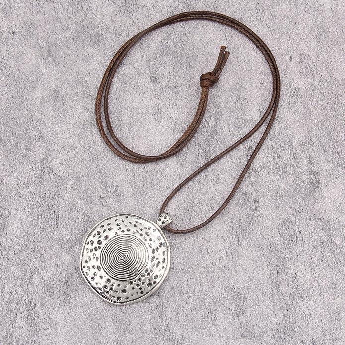 Long Boho Necklaces for Women Vintage Leather Wooden Pendant Y Choker Ethnic Style Gold Circle Hippie Sweater Necklace