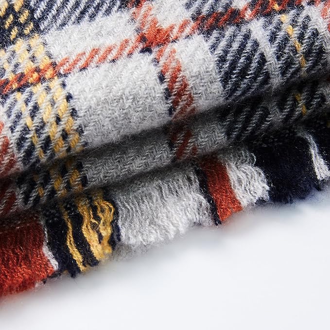 EURKEA 100% Cashmere 2025 Winter Scarf for Women Fringed Edges Warm & Soft Lightweight Solid/Plaid/Two-Tone Free Size