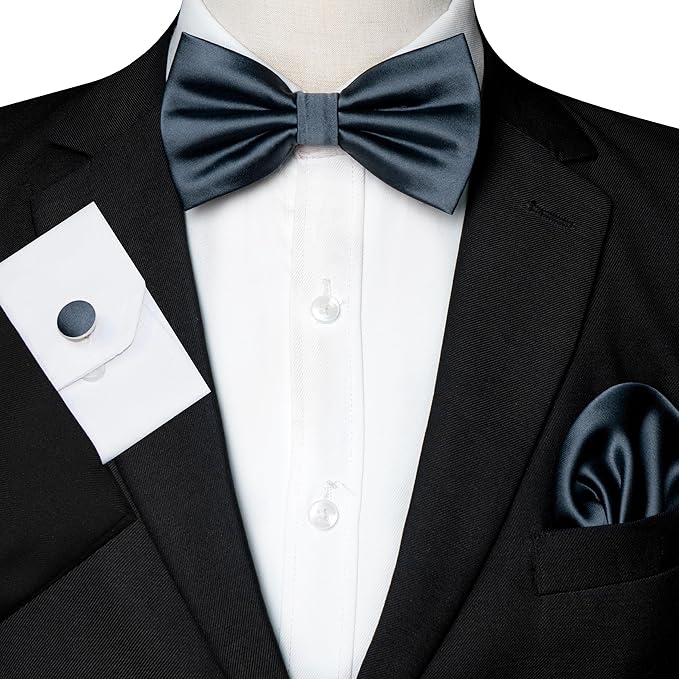 JEMYGINS Solid Color mens Pre-tied Bow Tie and Pocket Square Cufflinks Sets with Gift Box