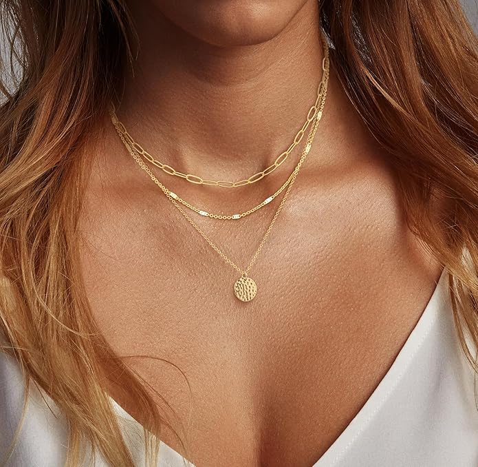 Gold Layered Necklaces for Women, 14K Gold Plated Dainty Necklace Set with Paperclip, Adjustable Trendy Gold Jewelry Stackable Gift