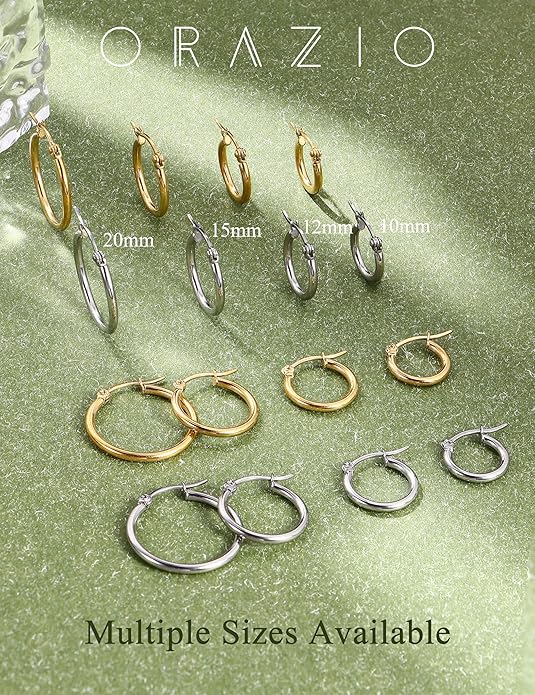ORAZIO 4 Pairs Stainless Steel Hoop Earrings Set Cute Huggie Earrings for Women,10MM-20MM