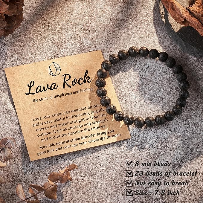 Seyaa Lava Rock Bracelet, Crystal Beaded Bracelet Unisex, Anniversary Christmas Birthday Inspirational Gift for Men Women