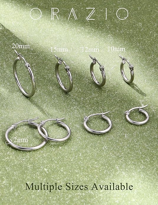 ORAZIO 4 Pairs Stainless Steel Hoop Earrings Set Cute Huggie Earrings for Women,10MM-20MM