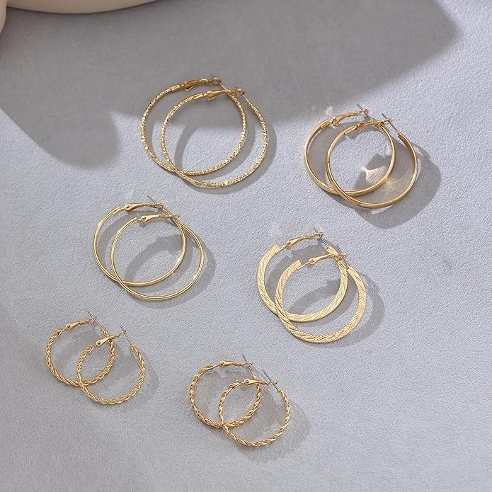 6 Pairs Gold and Silver Plated Hoop Earrings Set for Women – Trendy Silver and Gold Huggie Hoops, Big Silver and Gold Earrings, Chunky Jewelry for Multiple Piercings, Fashion Gift Pack, Stylish Silver Jewelry for Everyday Wear