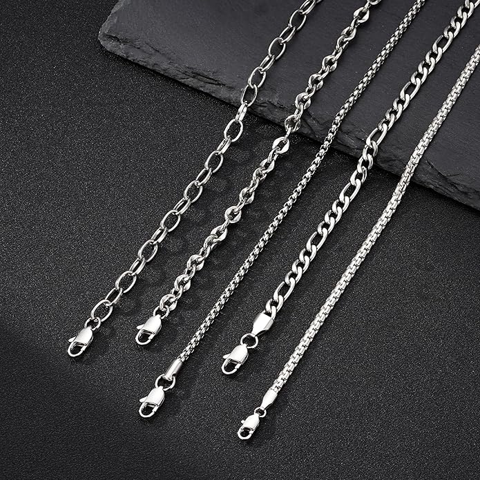 Yoosteel Mens Bracelets - Silver Chain Bracelet Stainless Steel Cuban Link Stack Bracelets Sturdy Rope Paperclip Chains Set 7.5/8.3/9 inches Trendy Jewelry for Men