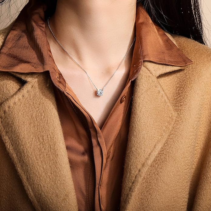 S.Leaf 18Karat Gold Plated Cubic Zirconia Necklace for Women S925 Sterling Silver 0.5/1/2cttw Dainty Crystal Cubic Zirconia Pendant Necklaces Best Friend Birthday Gifts for Women Trendy Sister Mom Wife Womens Her Friend Party