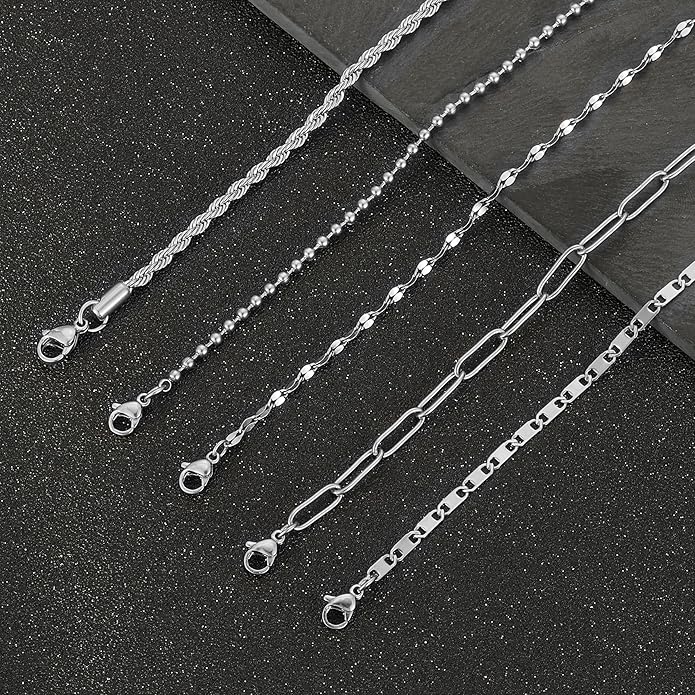 6PCS 18k Gold Plated Stainless Steel Ankle Bracelets for Women Waterproof Layered Herringbone Figaro Bead Paperclip Rope Tennis Box Cuban Link Rolo Satellite Chain Anklets Set Gold Tone
