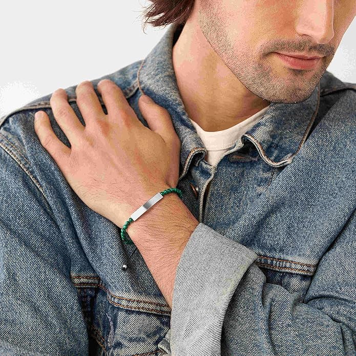 Fossil Men's Plated Stainless Steel Engravable Personalized Gift ID, Chain or Cuff Bracelet for Men