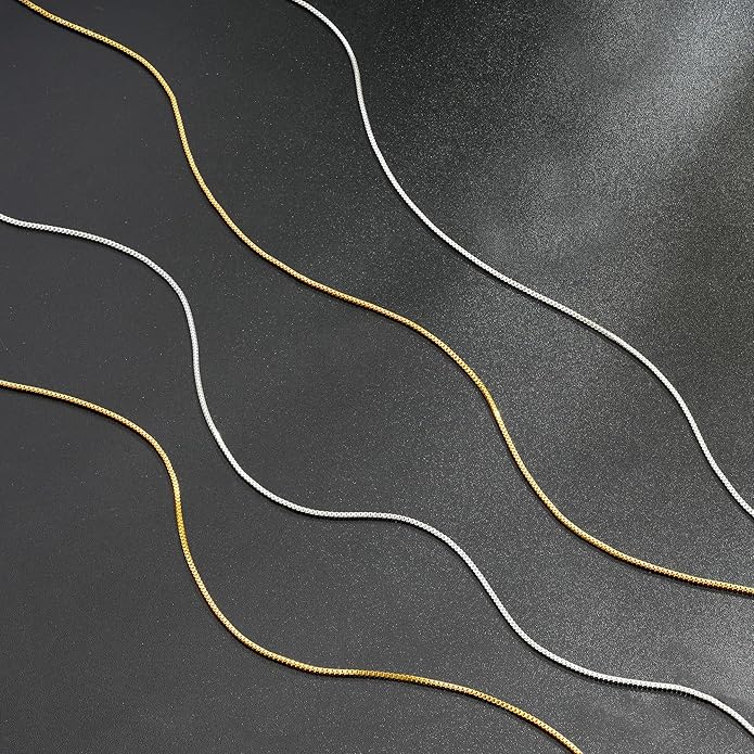 S925 Sterling Silver Box Chain Necklace for Women - 0.8mm Sterling Silver Box Chain Necklace Thick Sturdy Colourfast Chain Necklaces Jewelery for Women 16/18/20/22 Inch